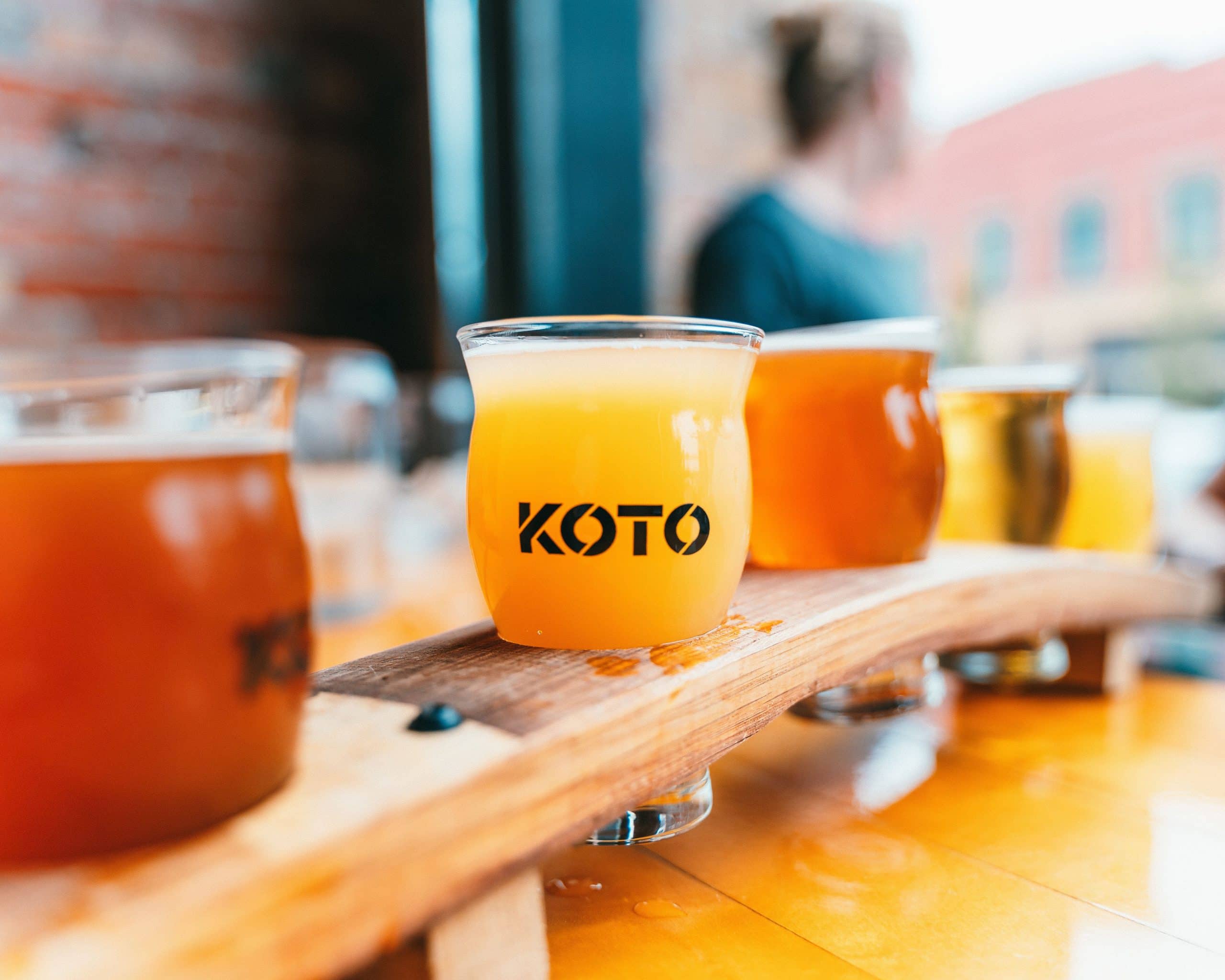 A flight of different beers from Koto Brewing Company.