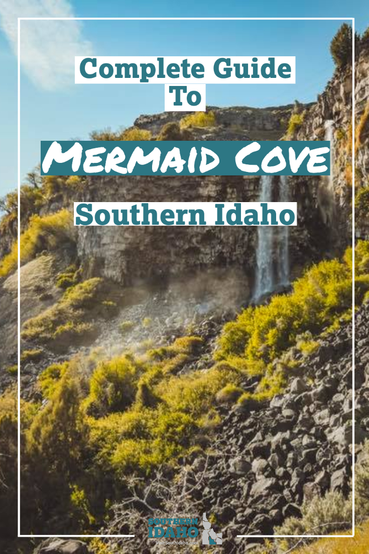 Mermaid Cove is near Twin Falls, Idaho. During the summer in Idaho the waterfall pools into a cove. It is beautiful to see from multiple views. The hike to Mermaid Cove is quick and easy!