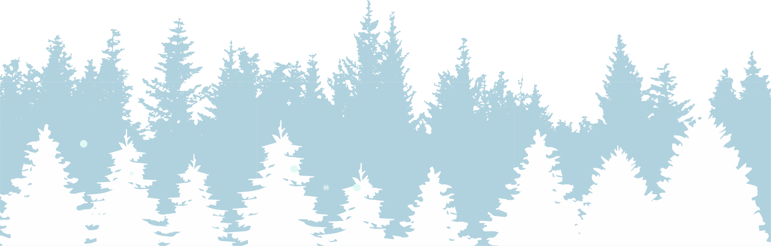 An illustrated background with a row of white trees in front of a row of blue trees.