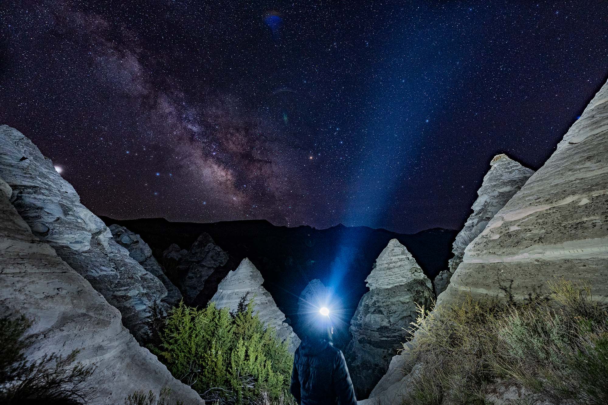 A starry night sky at Teepee Rocks in the Sawtooth National Forest. 